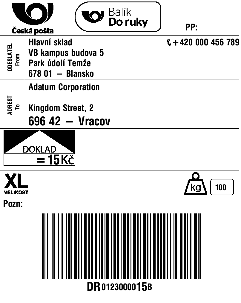 Přiklad výchozího štítku