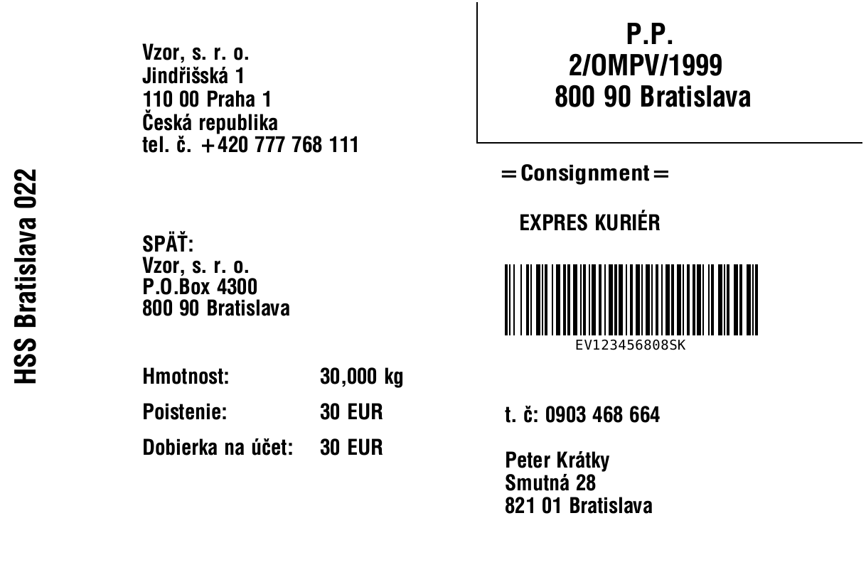 Přiklad výchozího štítku