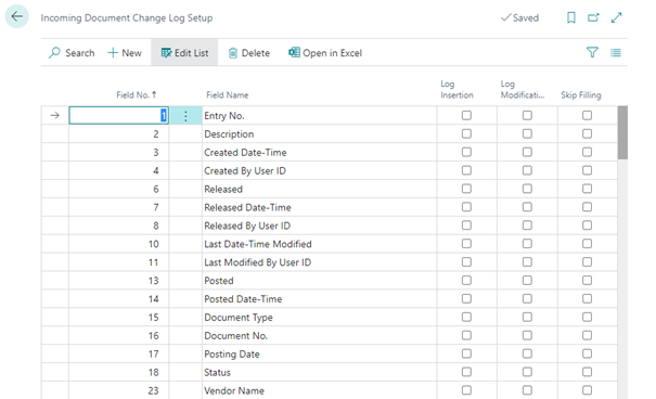 Change Log Setup