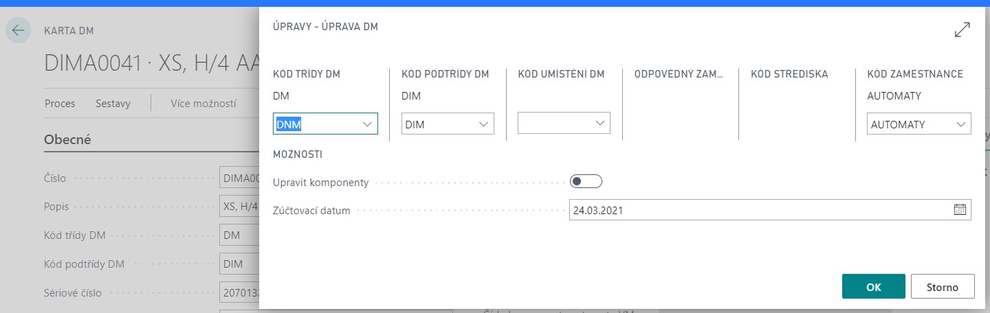Vyskakovací okno při změně DM